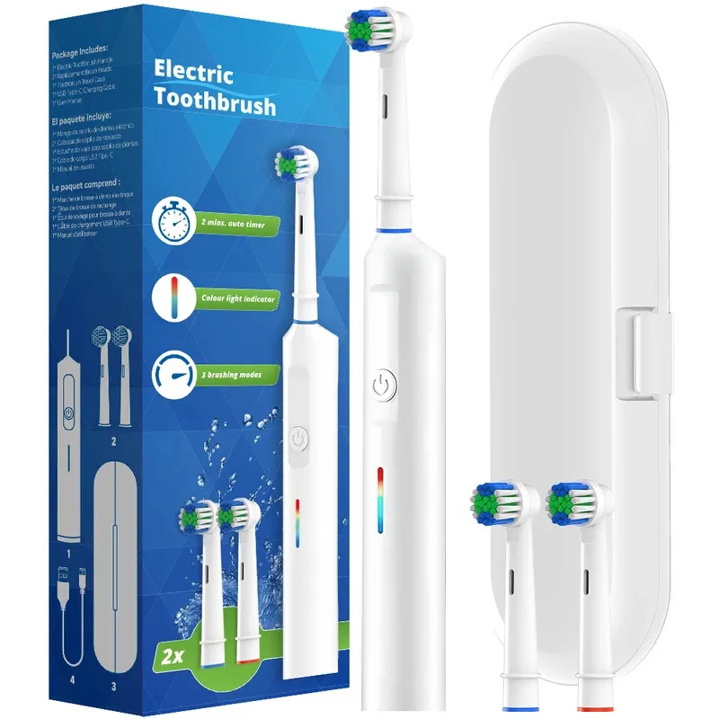 

Smart Rotary Electric Toothbrush,3 Modes Fast Rechargeable Electric Toothbrush with Timer,Travel Case and 2 Brush Heads