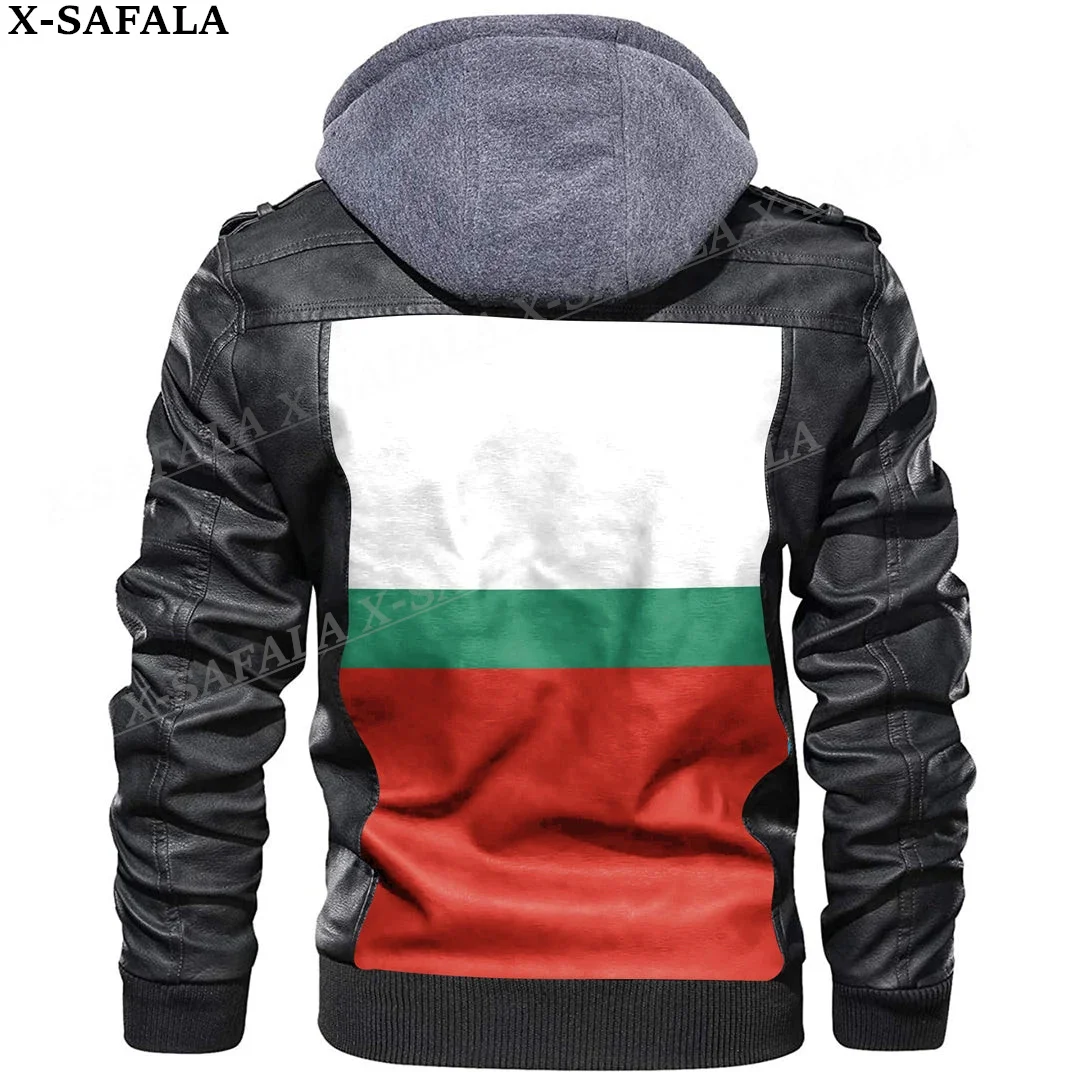 Bulgaria Country Flag Leather Jacket Men Winter Fleece Motorcycle Faux Leather Jacket Removable Fur Collar Windbreaker Coat