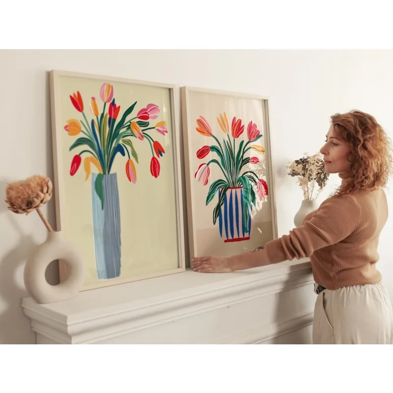 2 Buah Seni Dinding Kanvas Bun - Home Decor Tulip ulasan dan harga