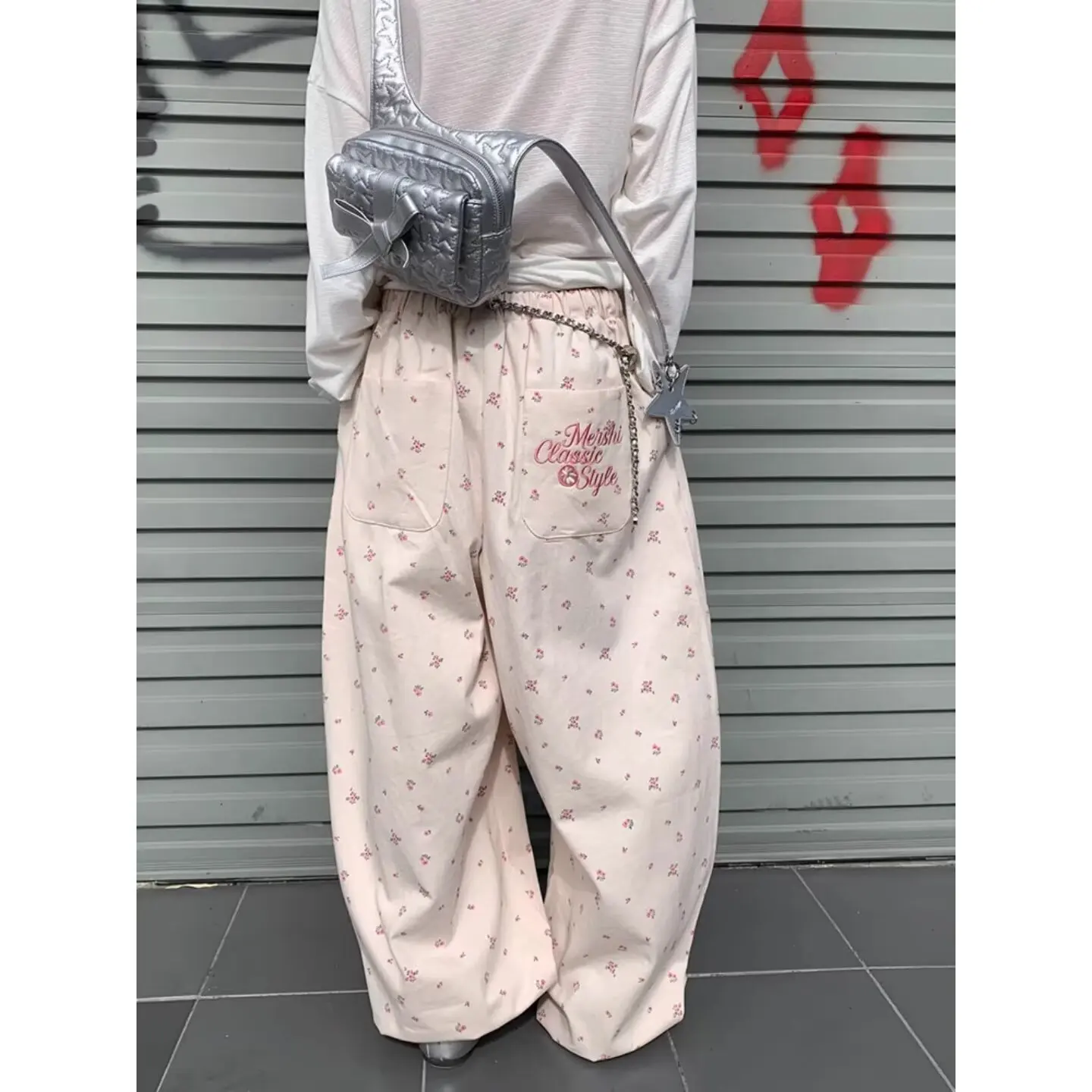 

Женские розовые свободные брюки-парашюты оверсайз с эластичной резинкой в стиле Харадзюку, японский стиль 90-х, винтажные брюки Y2K