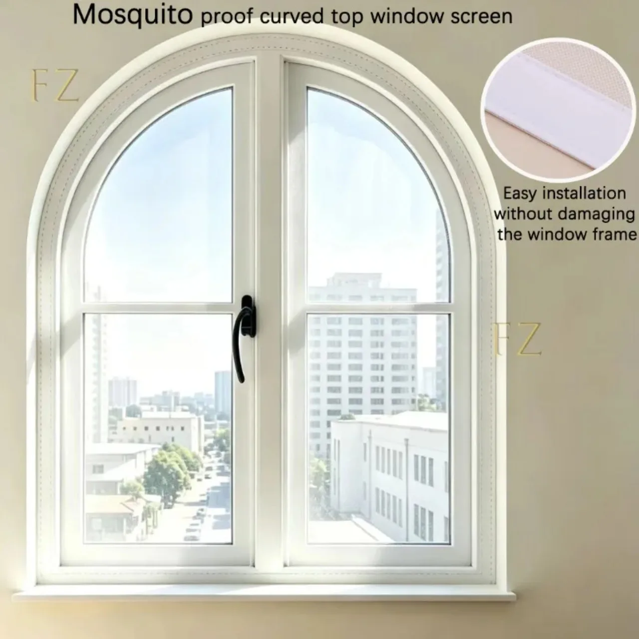 Durable Dust-Proof and Mosquito Proof White Curved Top Screen Window Customizable in Size Easy To Install Disassemble, and Clean