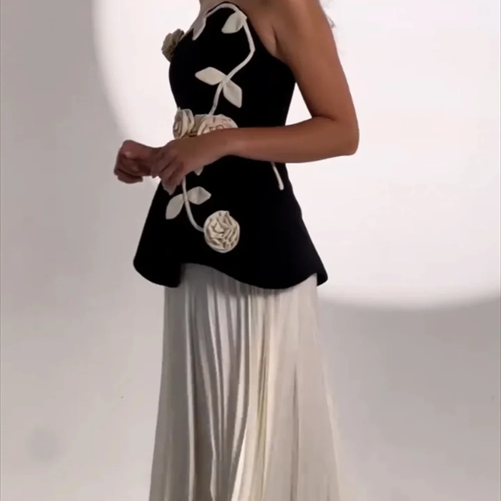 Fashion Evening Dress Customized Jersey Flowers Pleat Strapless A Line Evening Gowns Elegant Thigh Slit Wedding Party Dress