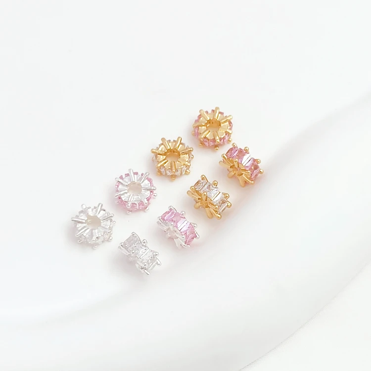 3 Pieces New 14K Copper Clad Gold Ladder Square Zirconium Wheel Flat Spacer Handmade DIY Necklace Loose Bead Jewelry Accessories