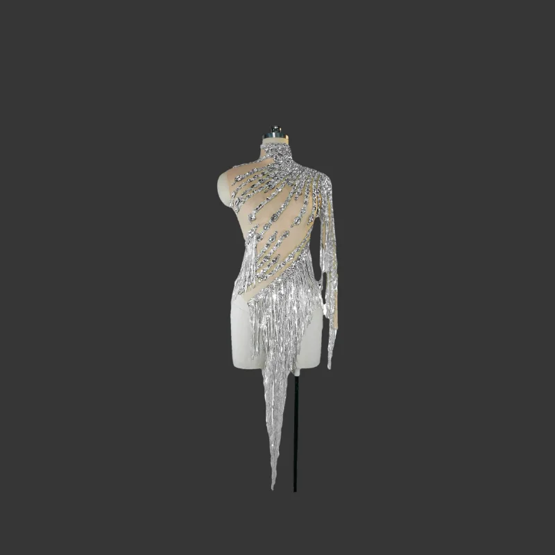 Sexylong 스팽글 슬리브 프린지 바디 슈트 여성용 DS 섹시한 공연 댄스 의상 가수 댄서 무대 착용 나이트 클럽 의상