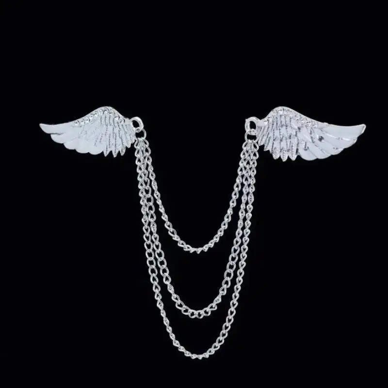 § New Fashion Crystal Angel Wing Brooch Metal Tassels Chain Lapel Pins Men Suit Shirt Corsage Gifts For Women Accessories Gift