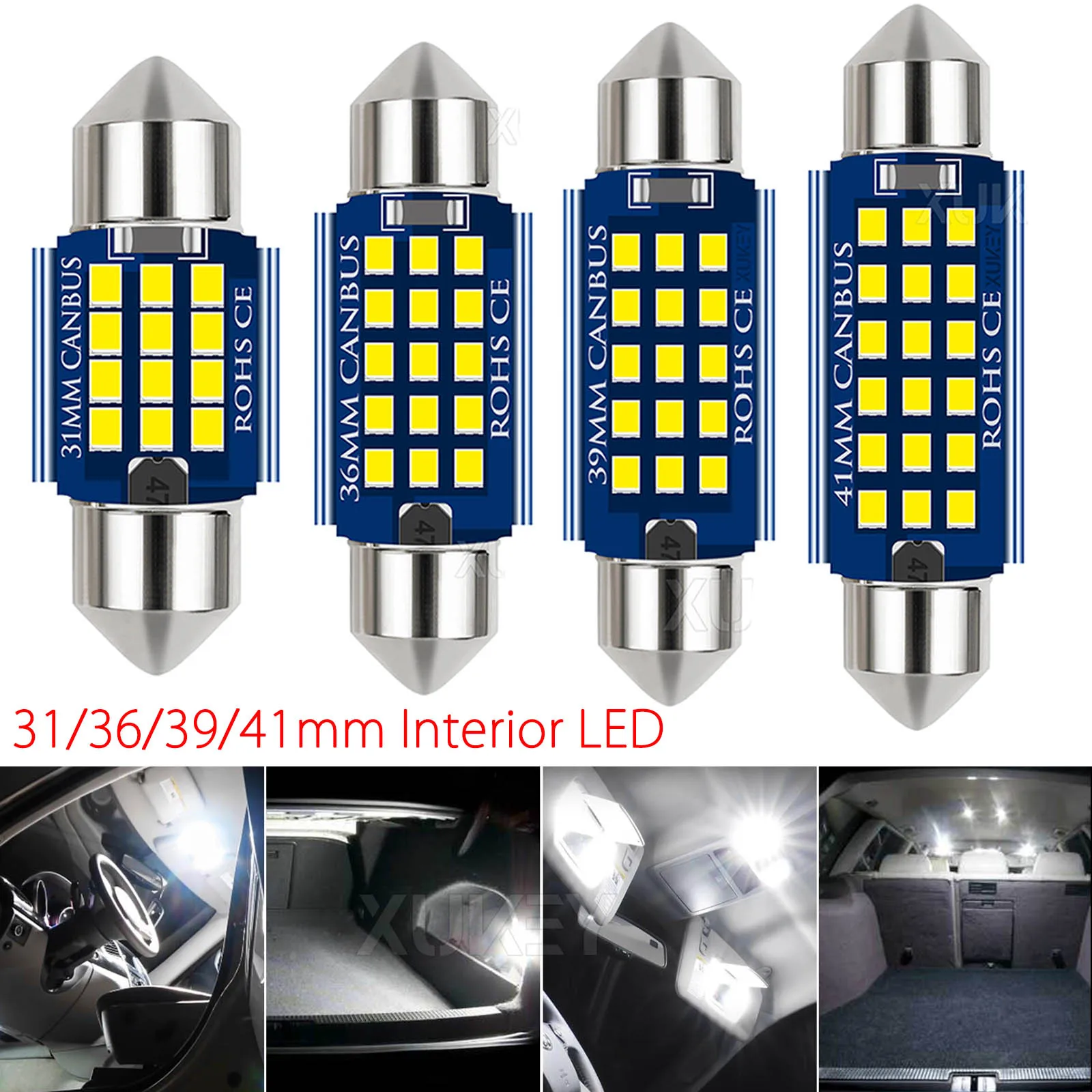 4pcs 211-2 212-2 578 569 41MM 1.6” Festoon Error Free C5w LED Interior Light Bulb Xenon White 18SMD Dome Map Door Courtesy Light