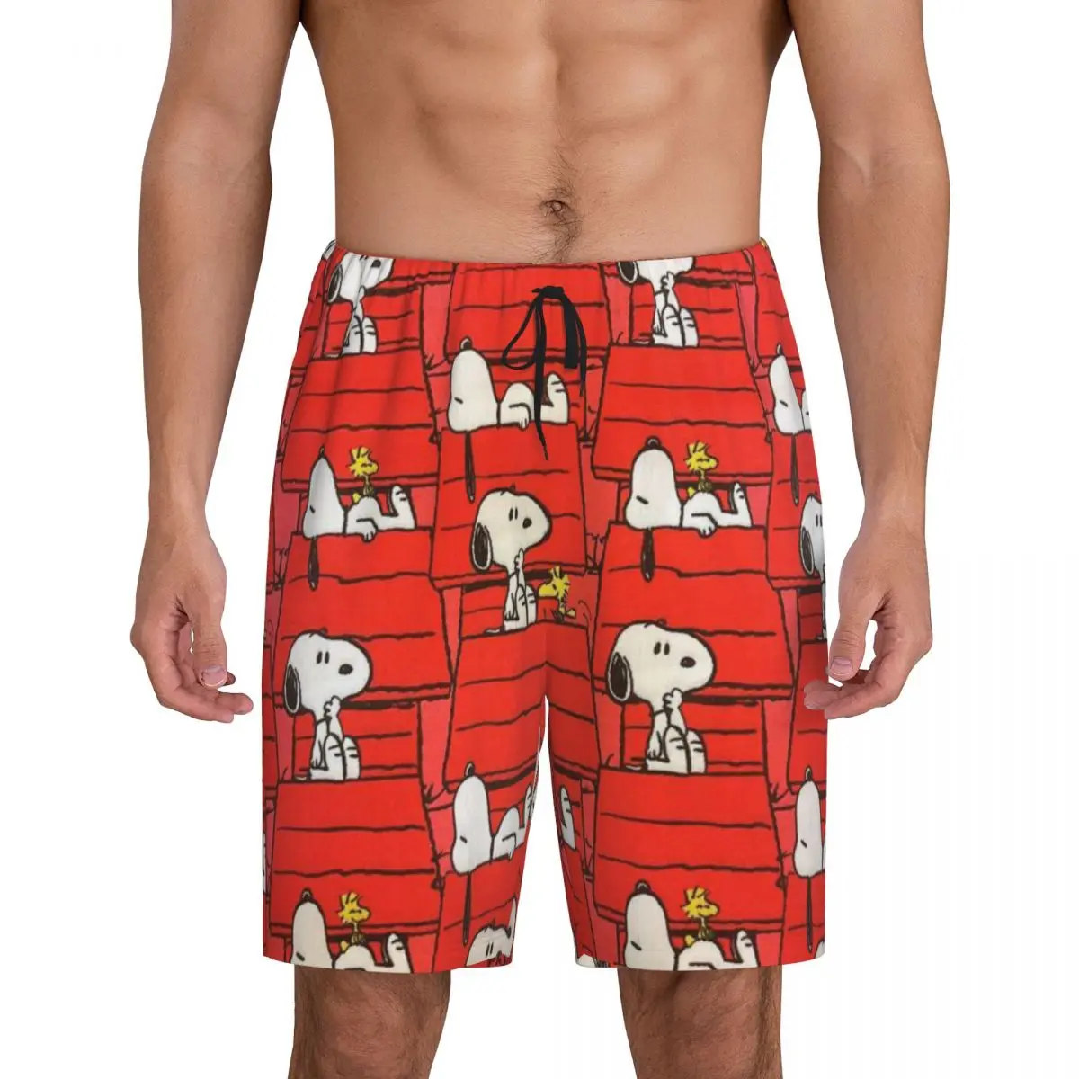 

Cartoon Snoopy Woodstock Animation Pajama Shorts Sleepwear Men's Elastic Waistband Anime Dog Sleep Lounge Short Pjs with Pockets
