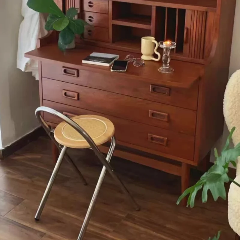 كرسي منسوج متين عتيق من الخشب الصلب كرسي الروطان مقهى مطعم كرسي قابل للطي شرفة كرسي الترفيه كرسي صغير الحجم #6