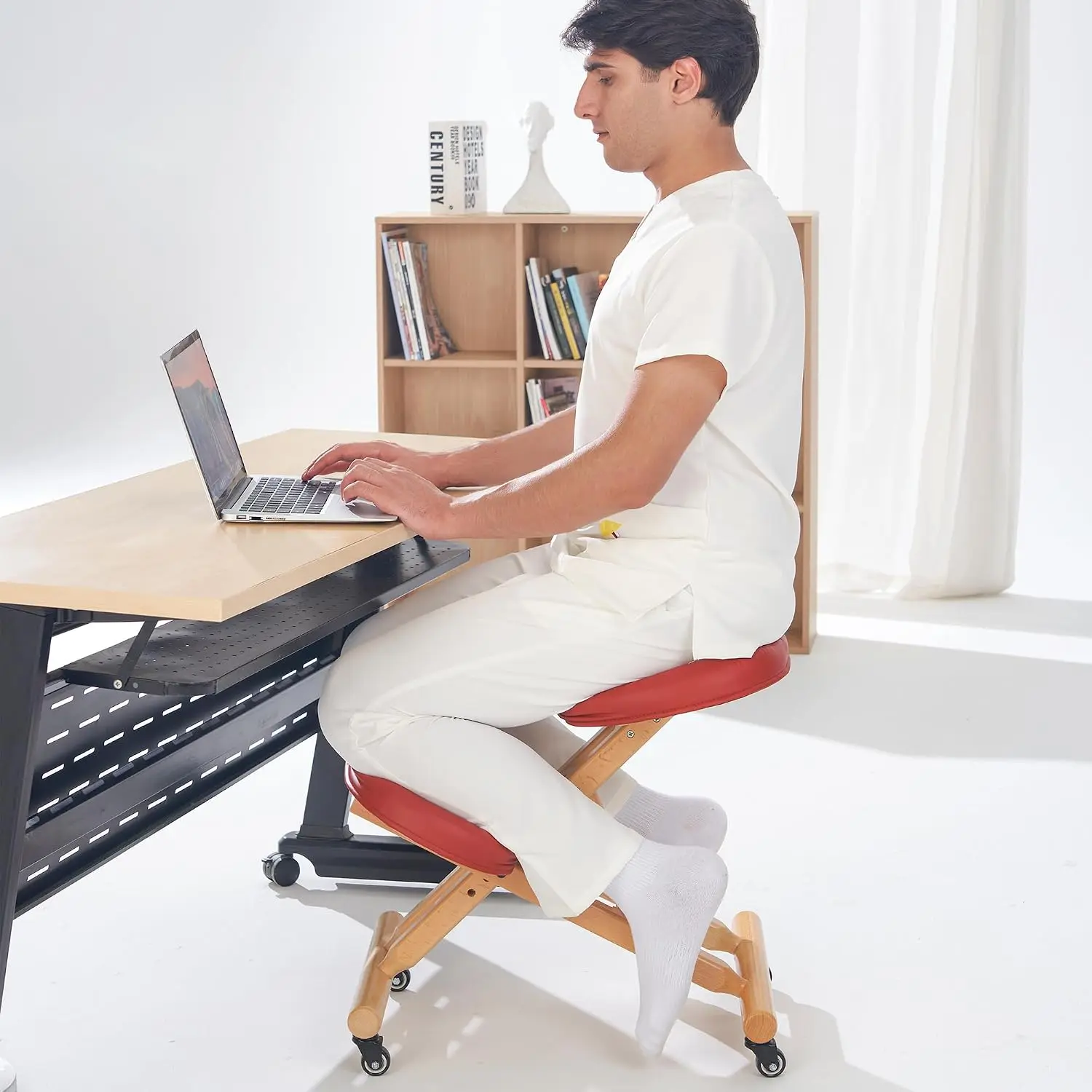 Massage Ergonomic Kneeling Chair, Adjustable Height Posture Stool for Home and Office, Neck and Back Pain Relieving, Spine Ten