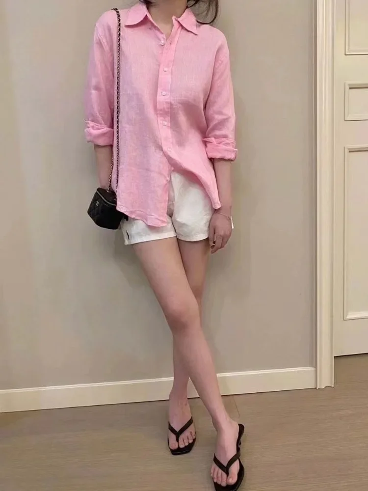 Fashion Shirt Women Embroidered Top Summer Thin Linen Solid Color Blouse Long Sleeved Casual Versatile Loose Sunscreen Shirt