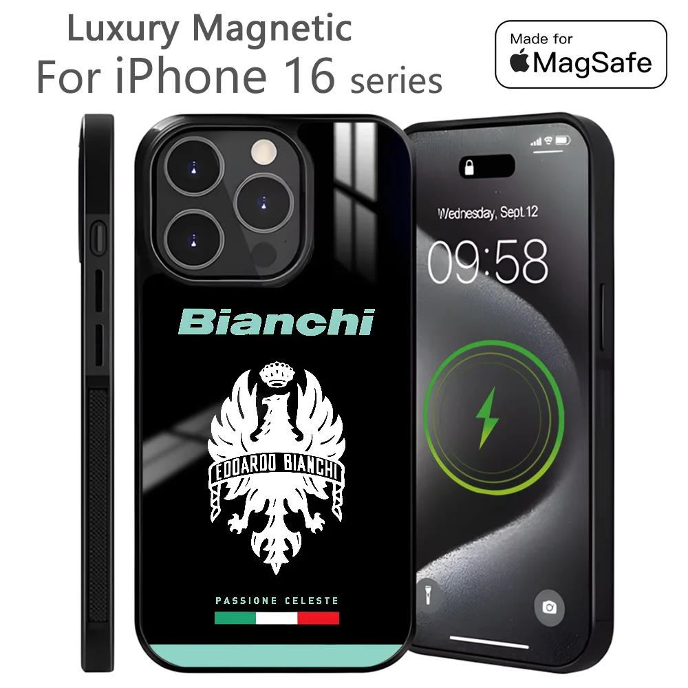 Cool Bike B-BianchiS Phone Case For iPhone 16 15 14 13 12 11 Pro Max Plus Mini Magnetic Magsafe Wireless Charging Cover