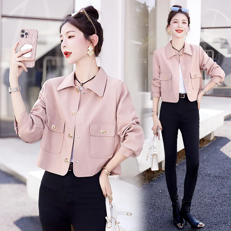 Sheepskin leather jacket for women, small stature, exquisite small fragrant leather jacket for spring and autumn 2024