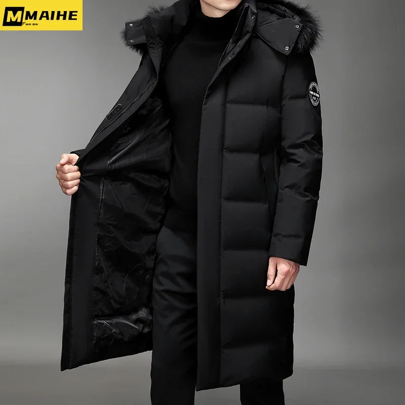 Men's Thickened Down Jacket -30 Winter Warm Down Coat 2024 New Men Fashion Long White Duck Hooded Down Parkas Plus Size 5XL