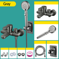 Bathroom Shower Faucet with Handheld Sprayer Wall Mount Household Triple Hot and Cold Mixer Tap Switch Single Handle Tub Filler
