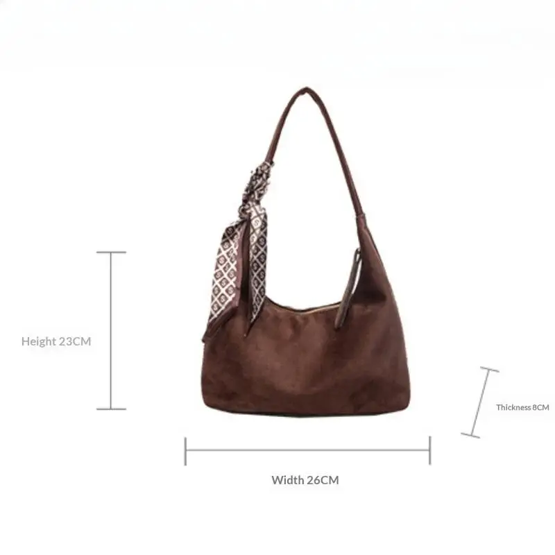 Retro-Handtaschen aus weichem PU-Leder für Damen, zum Tragen über der Schulter oder unter dem Arm, mit Seidenschal, lässige, einfarbige Damen-Umhängetaschen. – Detail 6