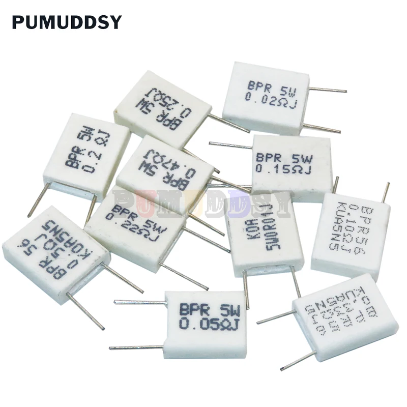 10PCS BPR56 5W 0.001 0.1 0.15 0.22 0.25 0.33 0.5 ohm Non-inductive Ceramic Cement Resistor 0.1R 0.15R 0.22R 0.25R 0.33R 0.5R