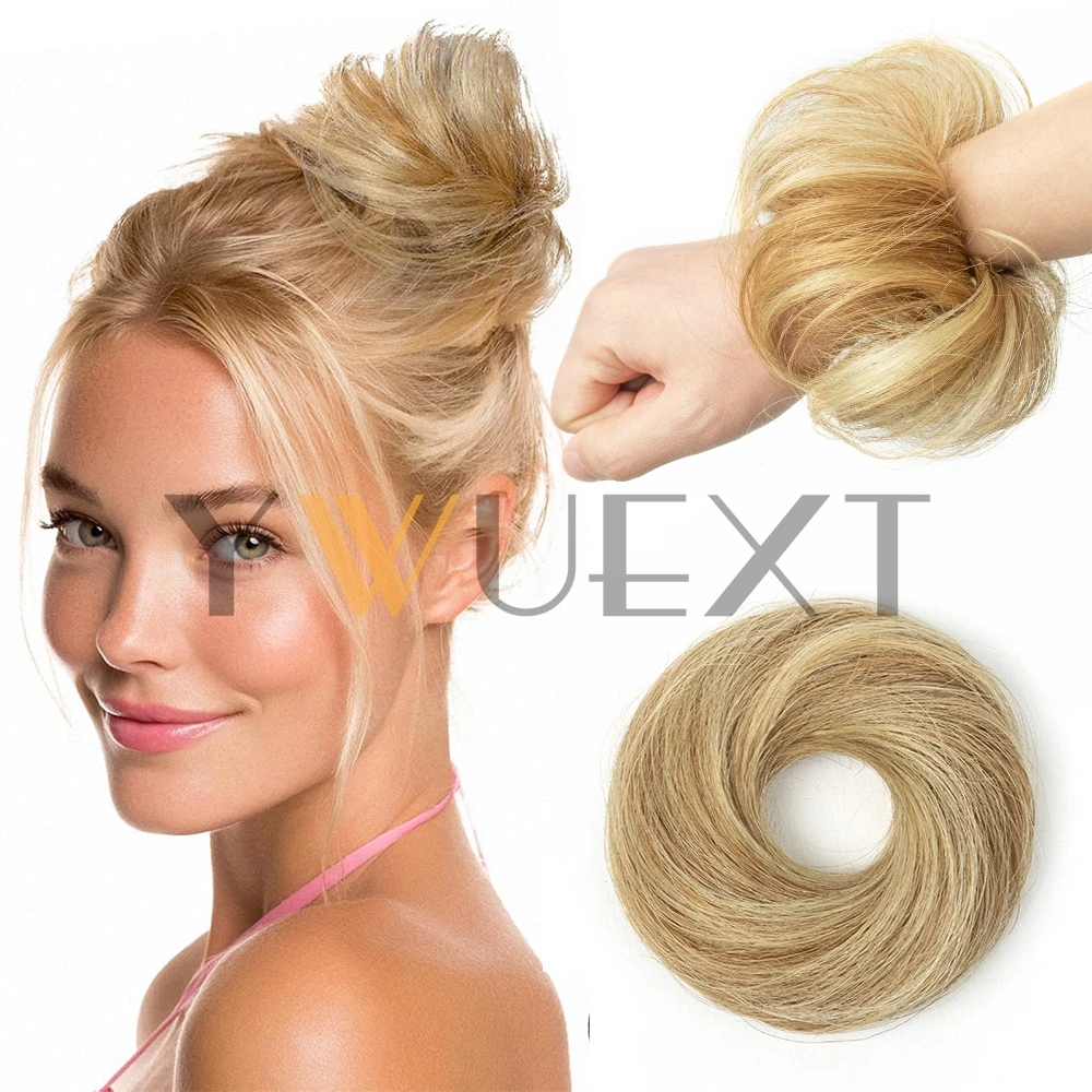 HighLight Human Hair Buns Chignon Updo Donut Wrap Ponytail Hair Extensions Remy Hairpiece Real Natural Human Hair 11 Colors