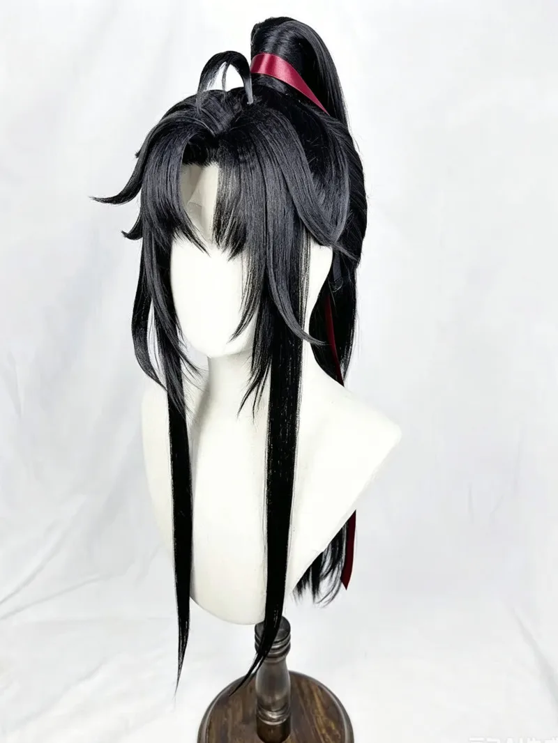 Wei Wuxian Styled Wig Grandmaster Of Demonic Cultivation MDZS Lan Wangji Black Long Ponytail Hairstyle Customized Wigs Props - view 5