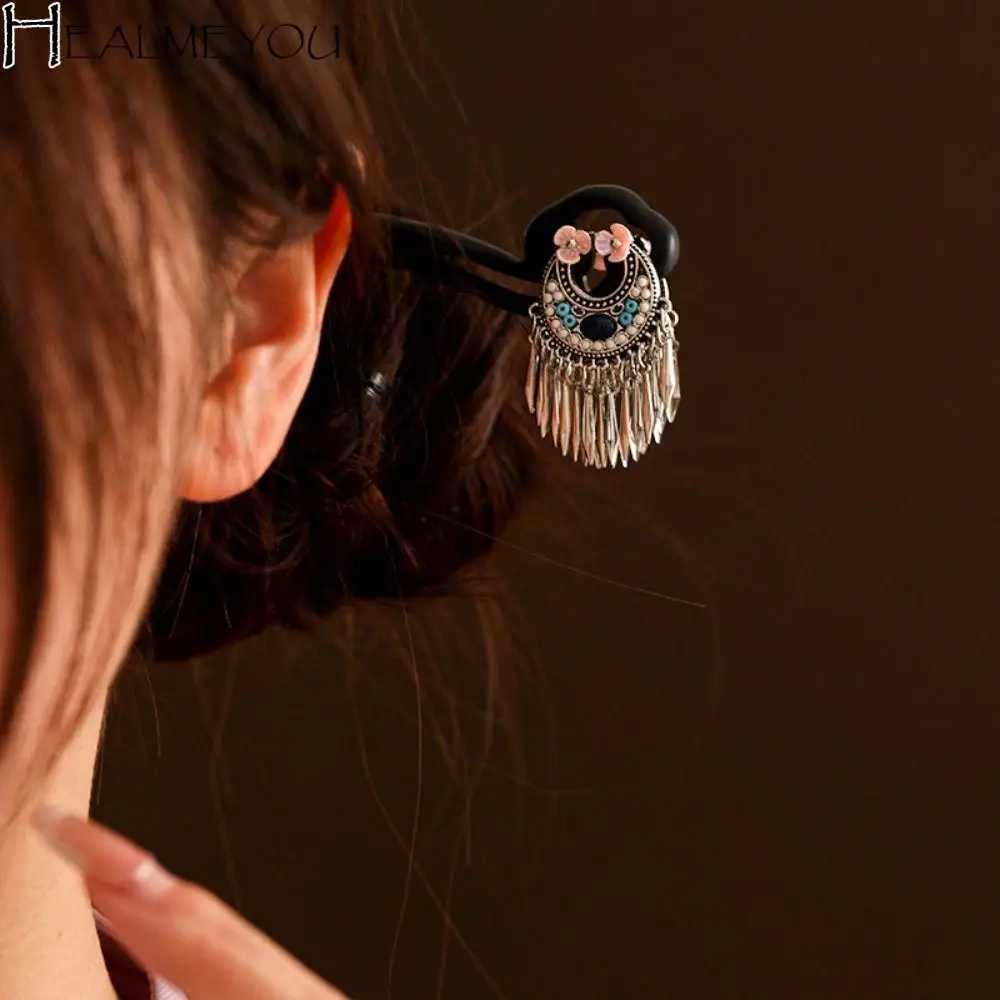

Wood Sandalwood Hair Stick Silver Tassel Wooden Chinese Style Hairpin Cheongsam Hair Chopstick Girl Hair Accessories