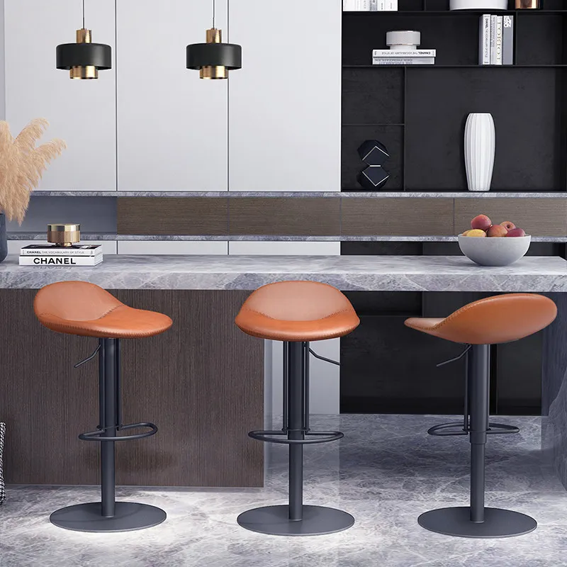 

Orange Backless Bar Stools Adjustable Height Italian Minimalist Unique Kitchen Stools Luxury Modern Taburete Cocina Furniture