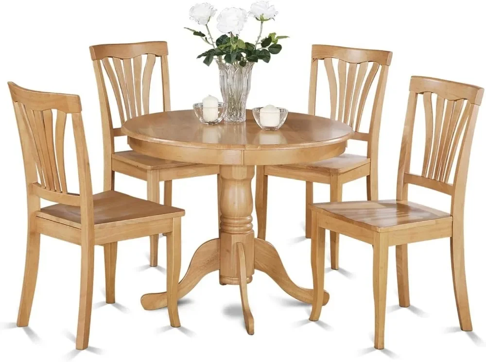 

5 Piece Room Set Includes a Round Kitchen Table with Pedestal and 4 Dining Chairs, 36x36 Inch