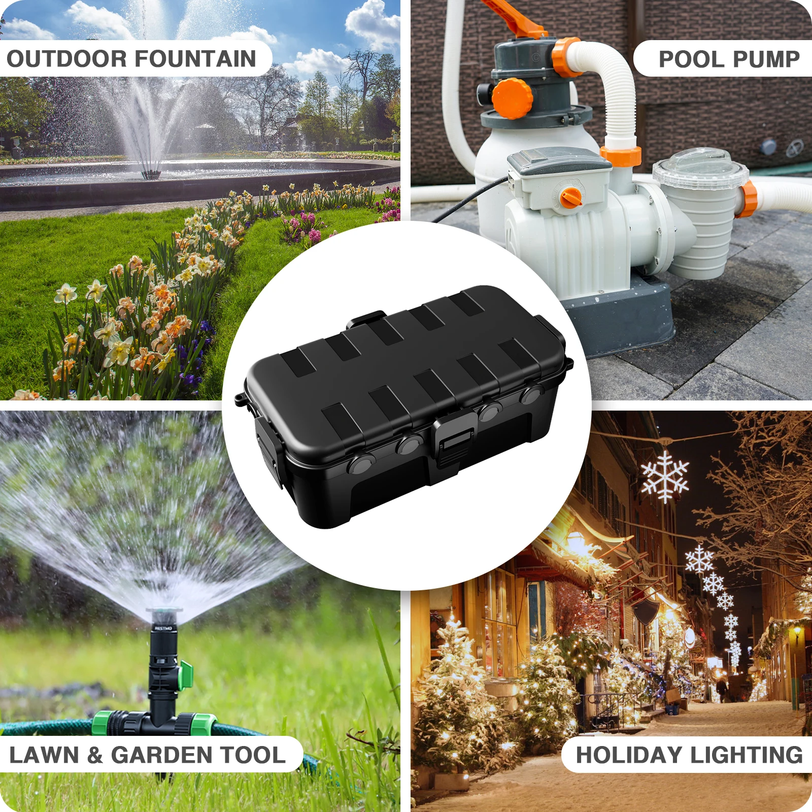 Flemoon 屋外電気ボックス 2個 防水 中型耐候性電気ボックス 電源タップ/プラグ用ケーブルエントリーポート6個付き