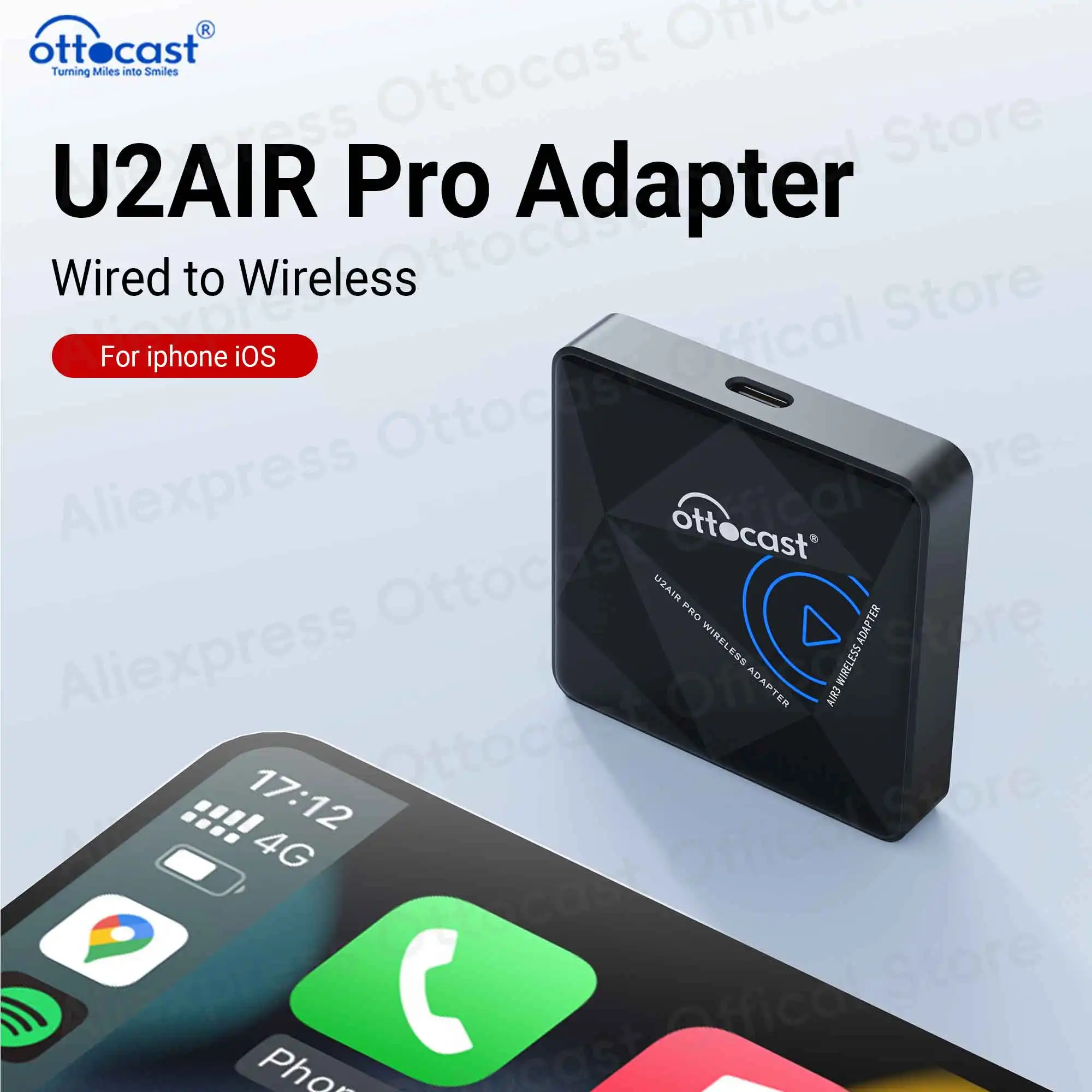 OTTOCAST U2Air PRO CarPlay Wireless Adapter Smart Box for IOS Wired to Wireless Car Play Display via Bluetooth WiFi Connect Auto