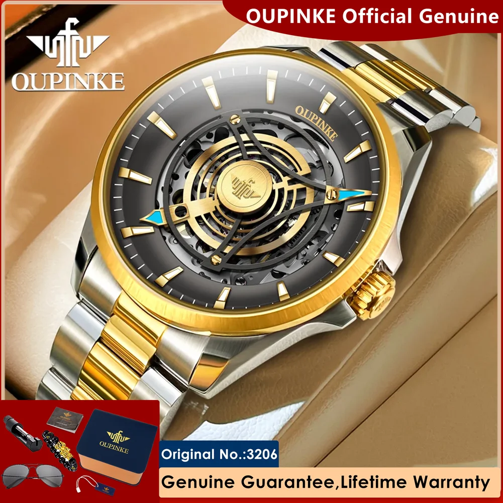 OUPINKE 3206 Automatic Watches for Men Brand Original Mechanical Men's Wristwatch Luminous Waterproof Man Watch (Sky Eye Series)