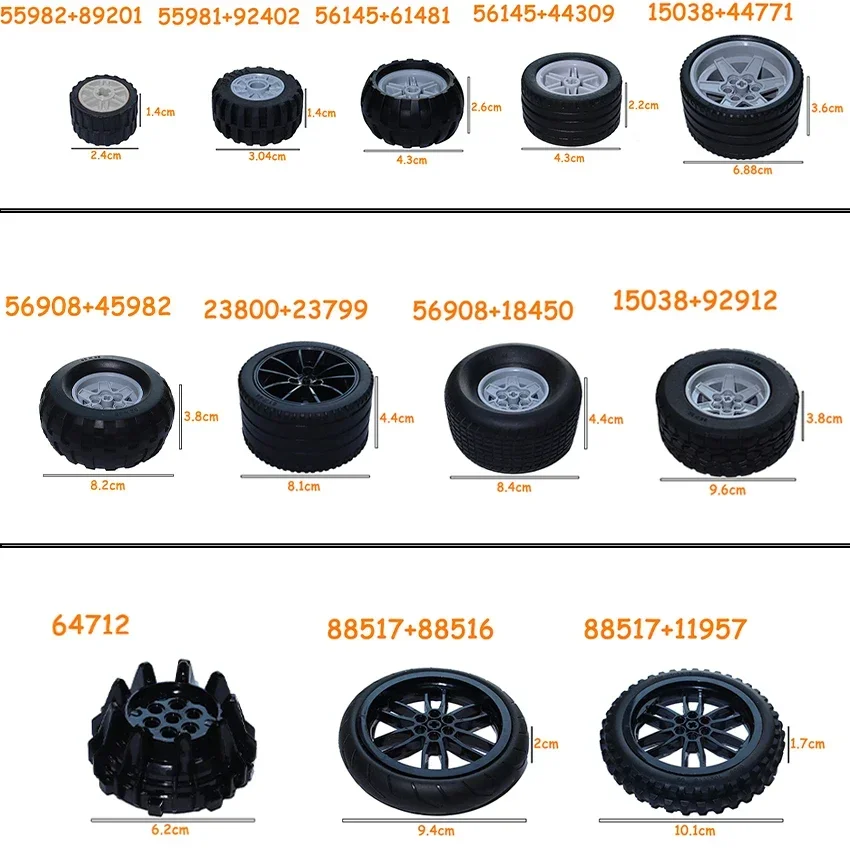 56145 42716 55978 15413 70695 Wiel Kruisgat Set Auto Vrachtwagen Wielen Hub Technische Bakstenen MOC Motorfiets Bouwstenen