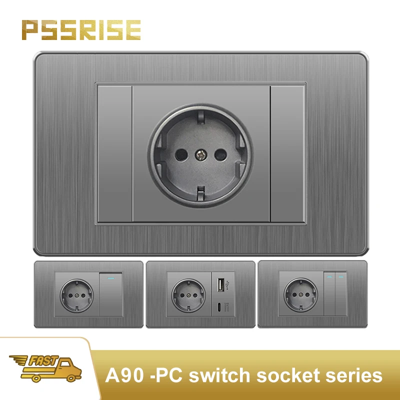 

Grey EU Standard Outlet wall light switch socket Drawing Panel Multifunctional Power 2.1A USB Type-c Socket Combination 118*72mm