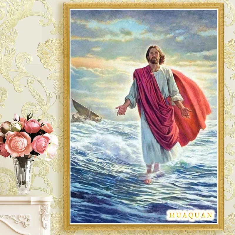 Christianity Jesus Walked On The Sea Cross Stitch Kit Canvas Printing Embroidery Set DIY Needlework Home Decoration Painting