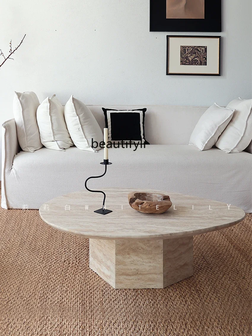 

A57 Wabi Sansan natural travertine special-shaped coffee table living room sofa Nordic style modern small apartment