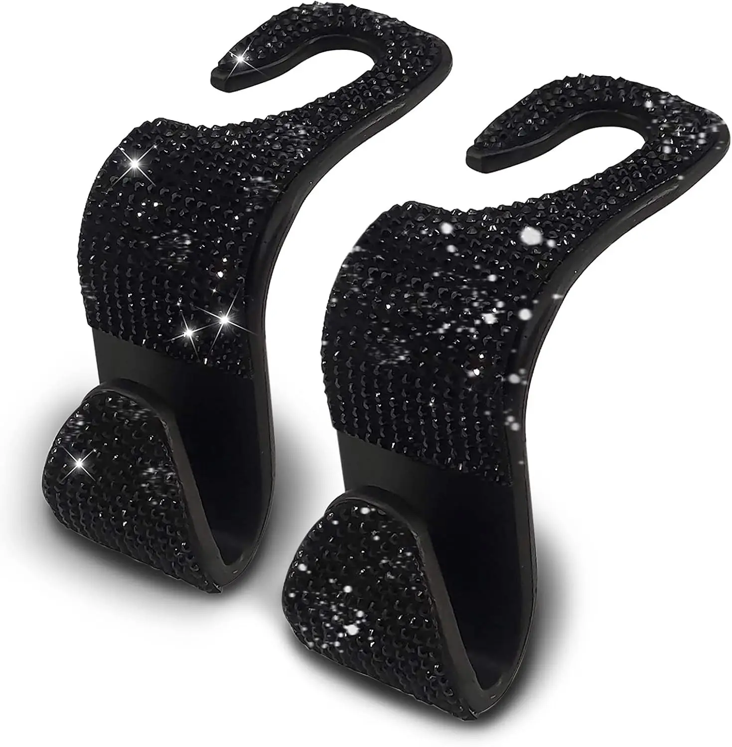 2 ganchos para asiento de coche, ganchos para reposacabezas con diamantes de imitación para bolsos, ropa, carteras, botellas de agua, color negro