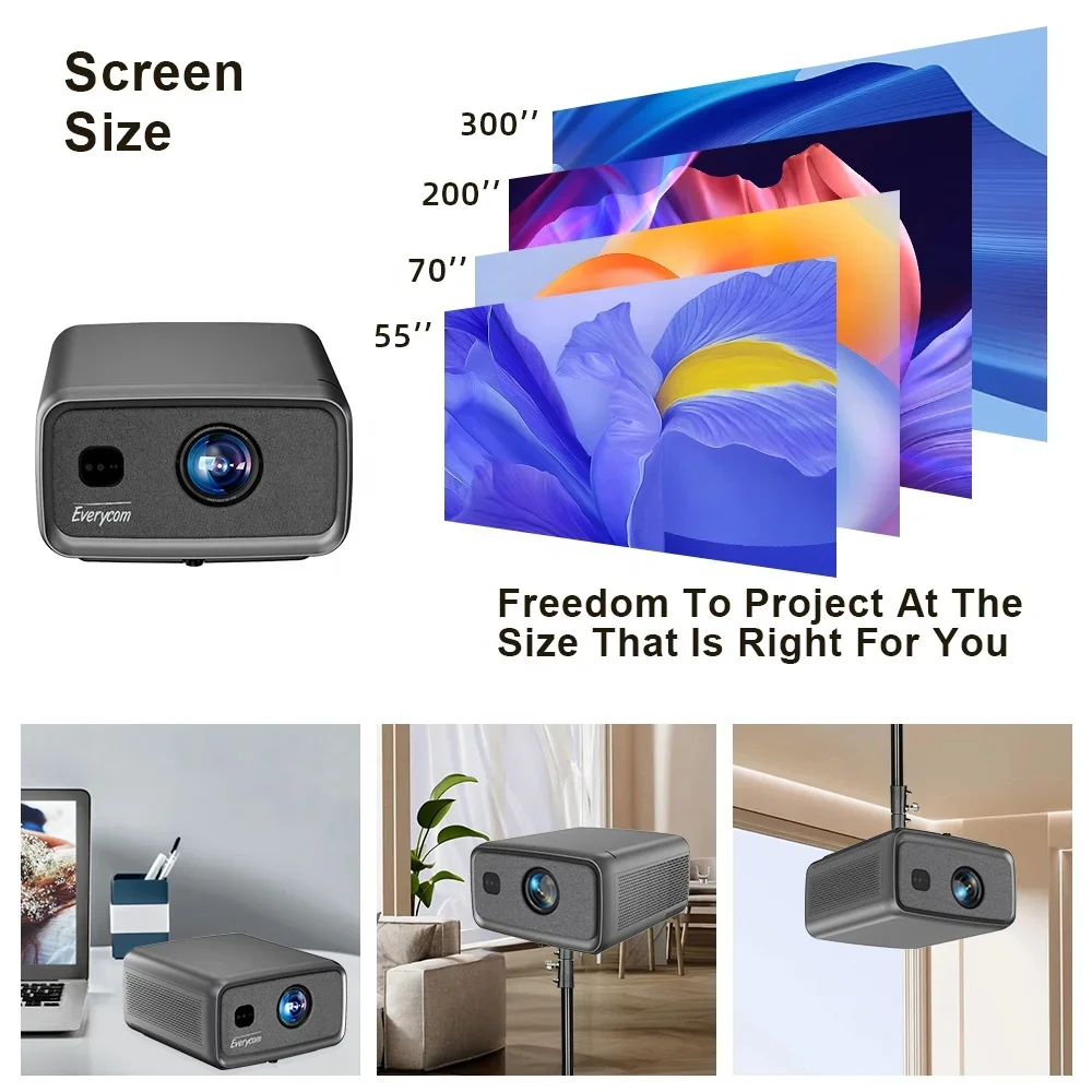 Real 1800 ANSI Smart Projector 4k Android 12 Everycom Cubelite Proyector 4k Video Projector LED Beamer LCD 1080P 4k Projector