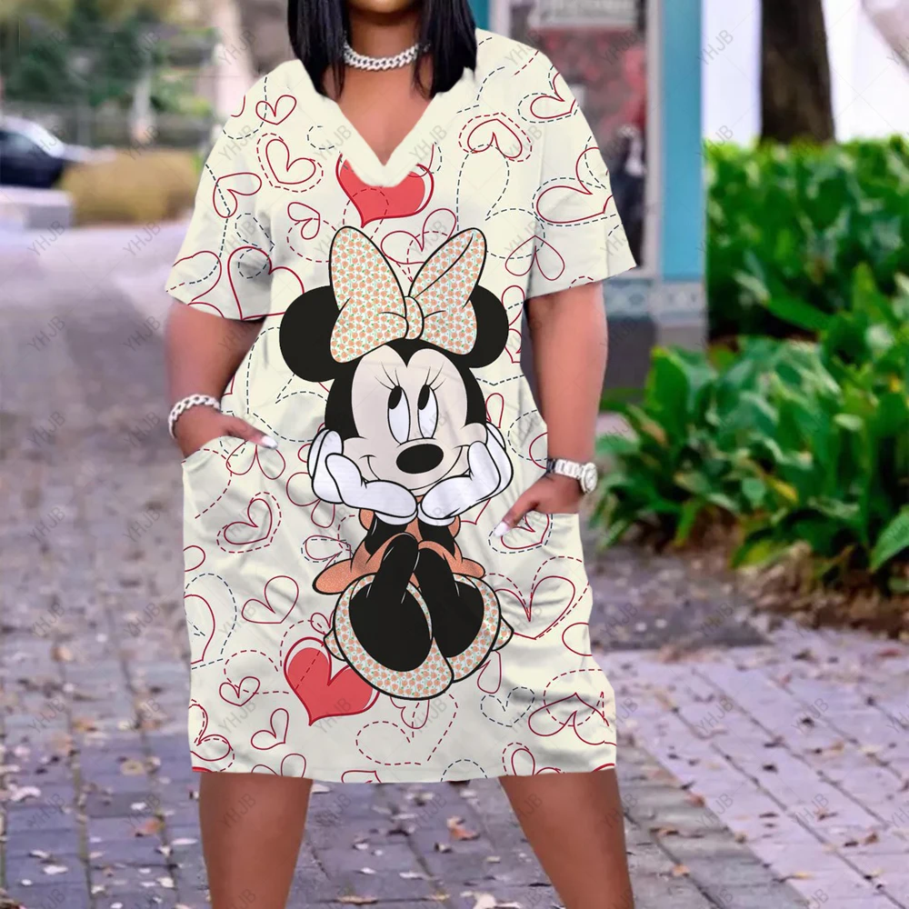 

Hot Selling Disney Minnie Dress Mickey 3d Print Beachwear V Neck Sexy Casual Vestidos Boho Women Dress Knee Length Dress