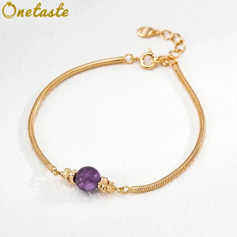 

Браслет из серебра S925 с позолотой, цепочка-змейка, с подвеской из аметиста (камень рождения), для женщин, изящный, модный, 16 см, многослойный, роскошный подарок
