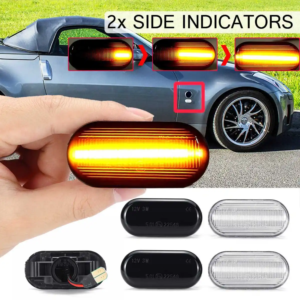 2x Dynamic LED Side Marker Lights 12V Flowing Turn Signal Light Side Repeater Panel  Lamp for Nissan for Qashqai J10 for Micra C