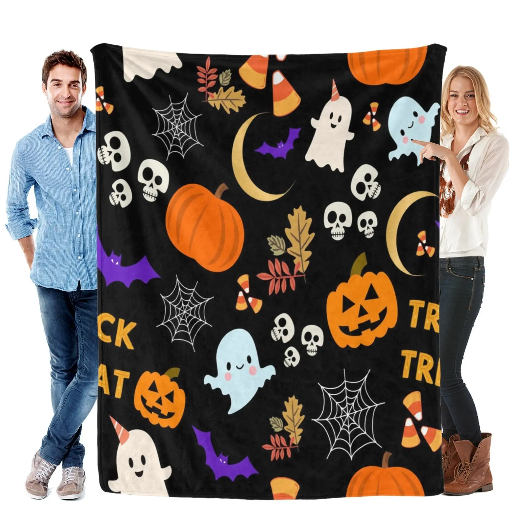 

1PC Classic Halloween Theme Flannel Blanket, Christmas Gift, Cosy Warm Soft Blanket For Sofa Office Bed And Travelling