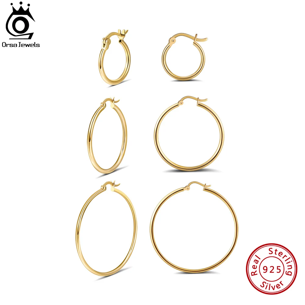 

ORSA JEWELS 925 Sterling Silver Circle Round Hoop Earrings For Women Wedding Earring Luxury Quality Jewelry Accessories APE34