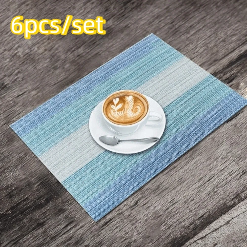 

6Pcs Practical PVC Striped Placemat Waterproof Non-slip Table Mat American Style Rectangular Insulation Pad Family Dinner