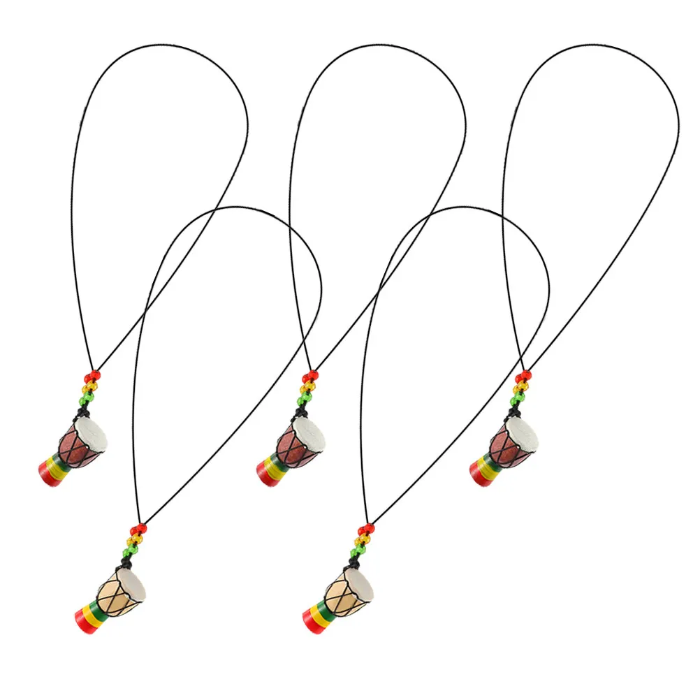 5Pcs African Drum Shape Pendant Necklace Unique Hand Drum Design Creative Hanging Necklace Decor for Bag Or Jewelry Use