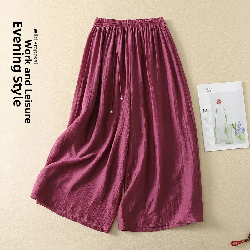 

Retro Double Layer Wide Leg Pants Tassel Trim Casual Thin Style 2026 Summer New Arrival Artistic Loose Fit Polyester Fiber