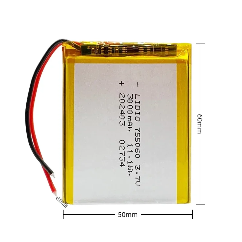 3.7V #755060 Lipo Battery 3000mAh Rechargeable Li-Polymer Batteries for Mobile Power Toys Tablet PCs Laptops Beauty Instruments