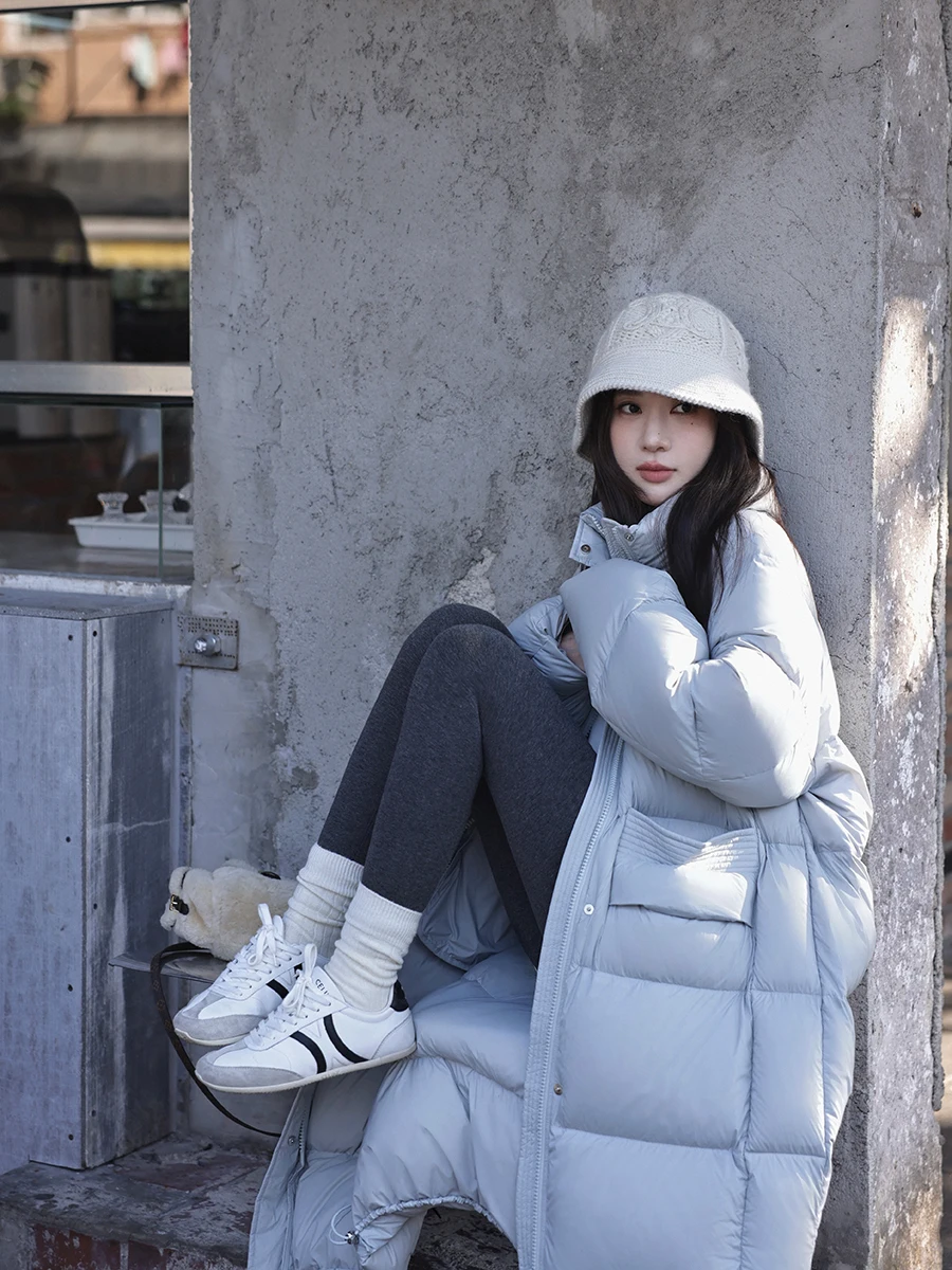 

Ультралегкая длинная пуховая куртка с высоким воротником, ветрозащитная, теплая, белая, на утином пуху, верхняя одежда от Zhang Beibei, новинка