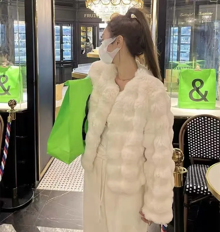 Faionable ort abrigo de piel para mujer piel sintética invierno nuevo Sle Haifeng abrigo grande de terciopelo coreano Sle largo Sve corte holgado