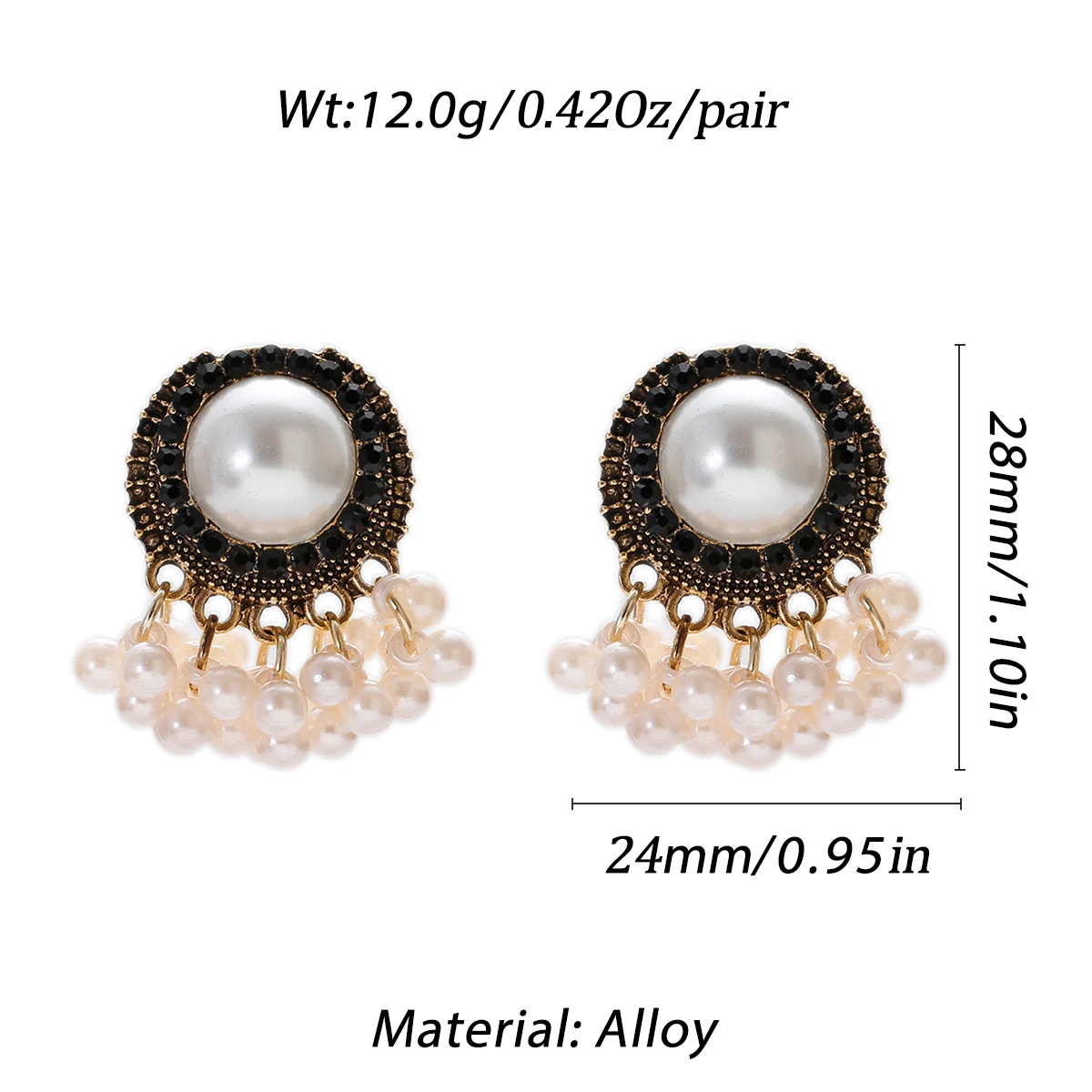 Vintage Big Pearl White Crystal Stud Earrings Female Gold Color Round Beads Tassel Earrings Ethnic Indian Bollywood Jewelry