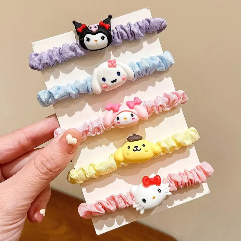 Sanrio Hair Hoops Kuromi Cinnamoroll Pochacco Korean Girls Cartoon Rubber Band Doll Hair Hoops Children's Hair Accessories Gift