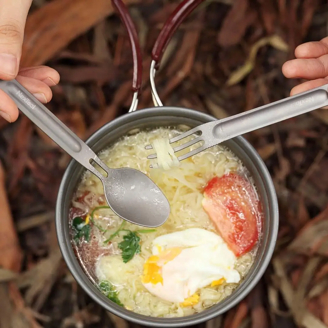 NexTool Вилка Ложка 2-в-1 Открытый чистый титан Spork Многоразовый чехол для посуды для кемпинга Портативные столовые приборы из нержавеющей стали