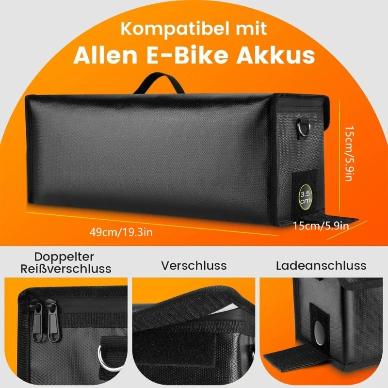 K0EA 耐熱漏れ防止電動自転車バッテリー収納ポーチ、通気性のあるデザインと電動自転車用の多目的ユーティリティ付き