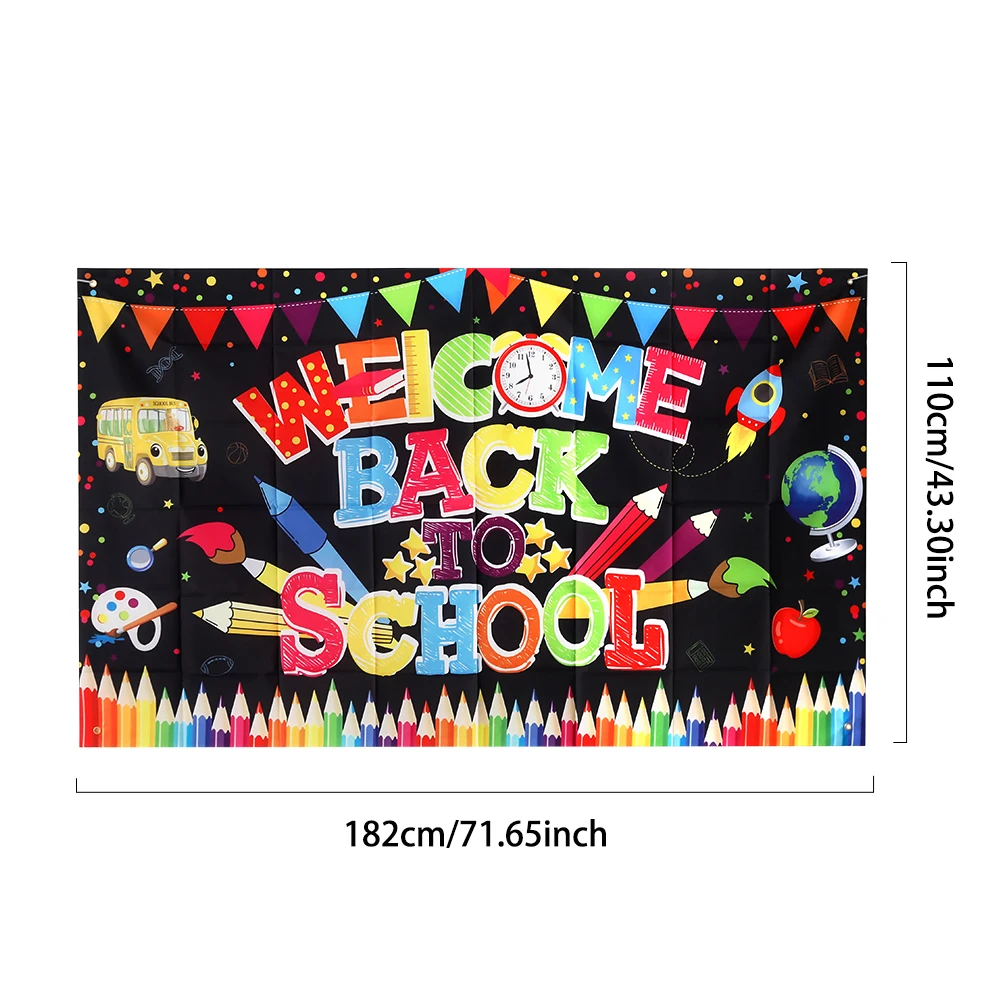 Welcome Back to School Backdrop Banner Crayon Flags Globe Photography Background for Children First Day Classroom Party Decorati